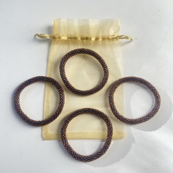 Lot Of 4 Sashka Co Glass-Beaded Roll-On Bracelet Multicolor Iridescent Beads - Picture 1 of 5